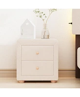 Slickblue Beige Teddy Fleece Nightstand with 2 Drawers - Stylish & Cozy Storage Solution