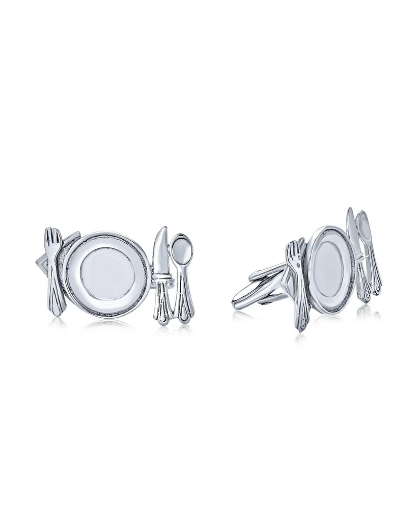 Bling Jewelry Unique Gift Culinary Gourmet Kitchen Foodie Restaurant Owner Chef Plated Knife Fork Cufflinks .925 Sterling Silver
