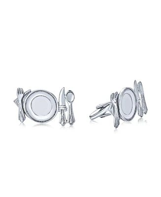 Bling Jewelry Unique Gift Culinary Gourmet Kitchen Foodie Restaurant Owner Chef Plated Knife Fork Cufflinks .925 Sterling Silver