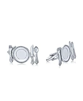 Bling Jewelry Unique Gift Culinary Gourmet Kitchen Foodie Restaurant Owner Chef Plated Knife Fork Cufflinks .925 Sterling Silver