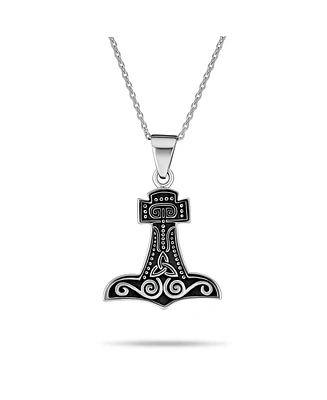 Bling Jewelry Protection Amulet Celtic Knot Viking Norse Thors Hammer Pendant Necklace For Women Oxidized .925 Sterling Silver