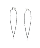 Bling Jewelry Boho Triangle Leaf Shaped Flat Large Open Teardrop .925 Sterling Silver Hammered Hoop Earrings Western Jewelry For Women 2.25 Inch