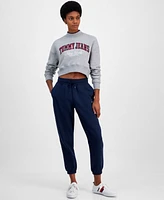 Tommy Jeans Women's Cropped Tartan Logo Mock Neck Sweatshirt