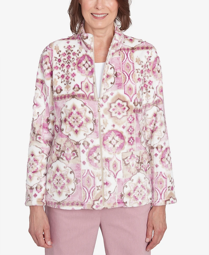 Alfred Dunner Women's Telluride Fuzzy Medallion Print Jacket