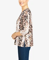 Alfred Dunner Women's Animal Print Embellished Neck Top