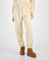 Rebellious One Juniors' Floral-Embossed Faux Fur Sweatpants