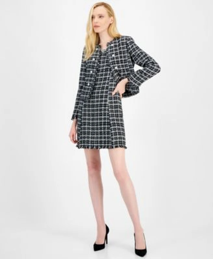 Tahari Asl Womens Raw Edge Boucle Dress Collarless Blazer