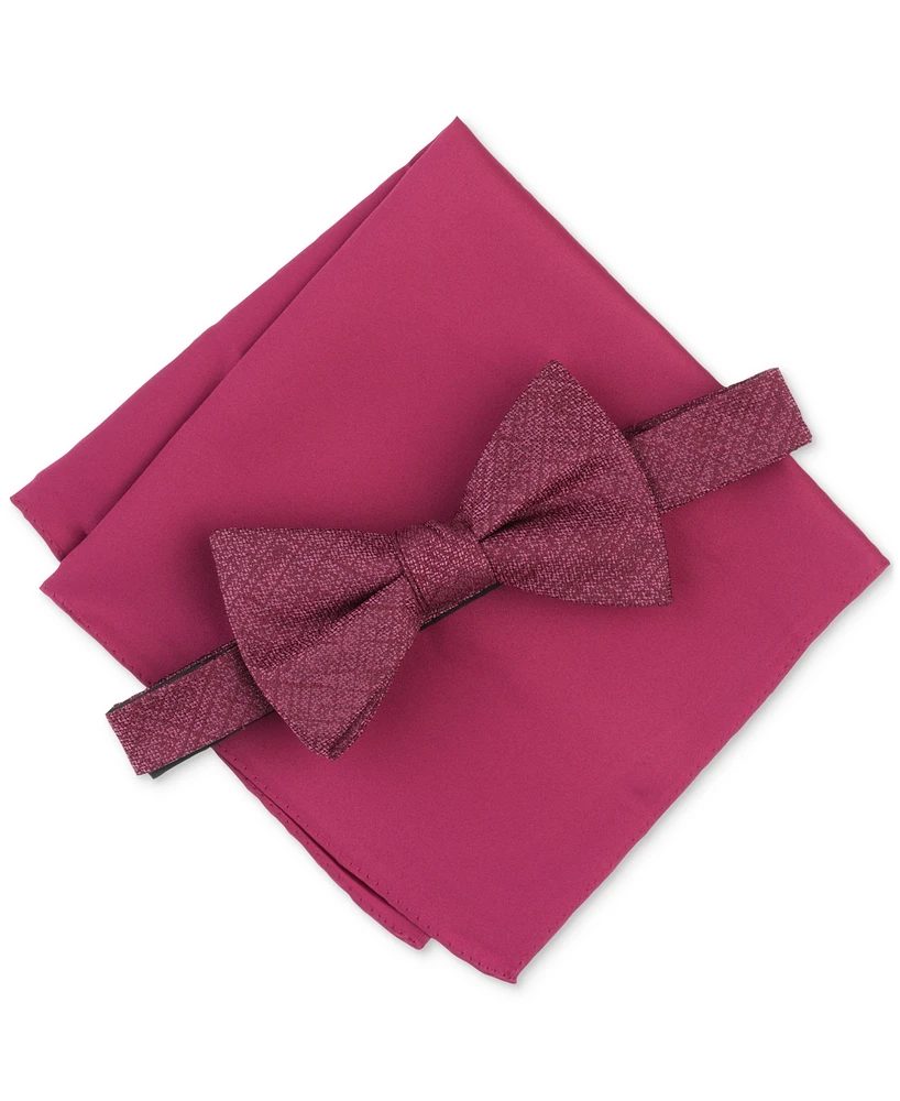 Alfani Men's Oakley Textured Bow Tie & Solid Pocket Square Set, Created for Macy's