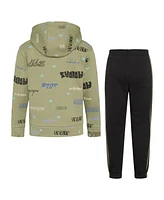 adidas Little and Toddler Boys Printed Fleece Pullover Hooded Jogger, 2-Piece Set
