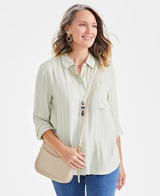 Style & Co Petite Perfect Button-Front Long-Sleeve T-Shirt, Created for Macy's