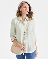 Style & Co Petite Perfect Button-Front Long-Sleeve T-Shirt, Created for Macy's