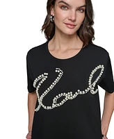 Karl Lagerfeld Paris Women's Faux-Pearl Logo T-Shirt