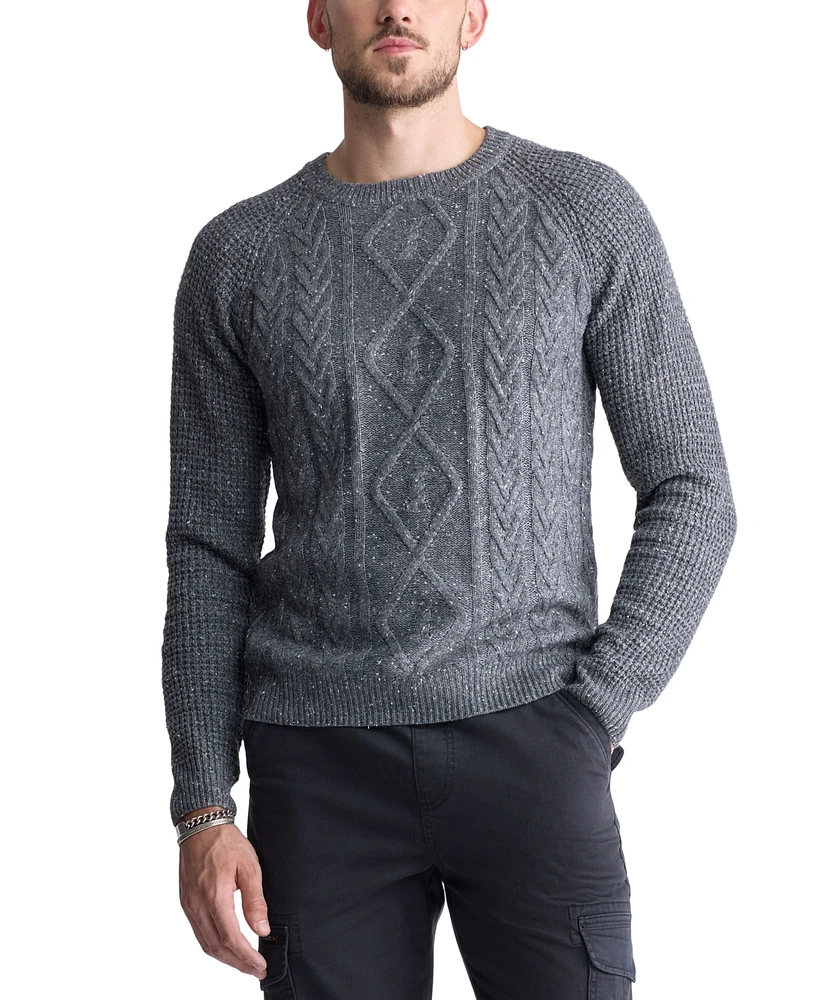 Buffalo David Bitton Men's Wallaby Nep Yarn Cable Knit Crewneck Sweater