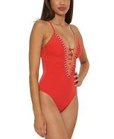 Becca Women's Fiesta Plunge-Neck One-Piece Swimsuit