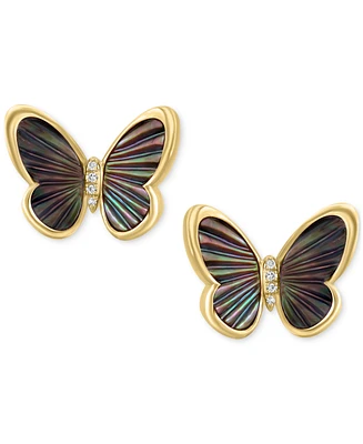 Effy Mother of Pearl & Diamond Accent Butterfly Stud Earrings in 14k Gold