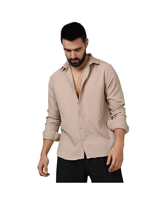 Campus Sutra Men's Beige Self-Design Intertwine Shirt