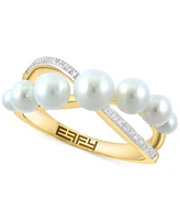 Effy Cultured Freshwater Pearl (3-5mm) & Diamond (1/10 ct. t.w.) Statement Ring in 14k Gold