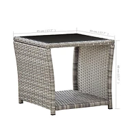 vidaXL Coffee Table Gray 17.7"x17.7"x15.7" Poly Rattan and Glass