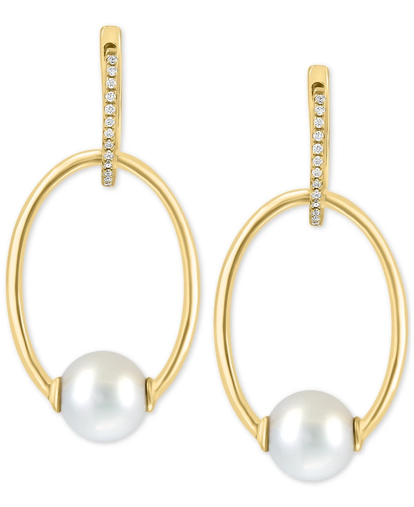 Effy Cultured Freshwater Pearl (7mm) & Diamond (1/10 ct. t.w.) Doorknocker Drop Earrings in 14k Gold