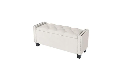 Slickblue Upholstered Velvet Storage Bench for Bedroom, End of Bed with Rivet Design and Tufted Foot Rest