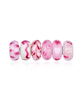 Bling Jewelry Mixed Set Of Bundle .925 Sterling Silver Core Translucent Shades Red Rose Pink Murano Glass Swirl Flower Charm Bead Spacer Fits Europ