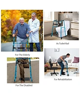 Sugift Folding Adjustable Aluminum Wheel Walking Frame-Navy