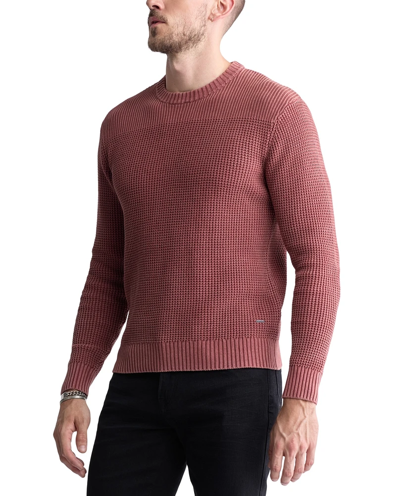 Men's Washy Cotton Textured Knit Crewneck Sweater