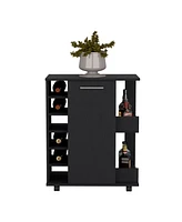 Depot E-shop Selden Bar Cart with 6-Built Bottle Racks, Casters and 2-Open Side Shelves