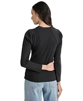 Dkny Jeans Women's Long Puff-Sleeve Crewneck Top