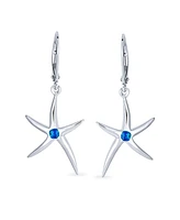 Bling Jewelry Blue Created Opal Accent Nautical Ocean Marine Life Starfish Drop Lever back Earrings For Women .925 Sterling Silver