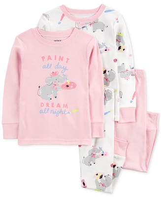 Carter's Toddler Girls Painter Elephant 100% Snug-Fit Cotton Pajamas, 4 Piece Set