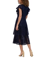 kensie Women's Tiered Lace Midi Dress