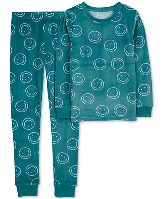 Carter's Little & Big Girls Smile Face Fuzzy Velboa Pajamas, 2 Piece Set