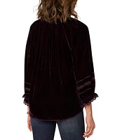 Democracy Petite 3/4-Blouson Sleeve Split-Neck Top