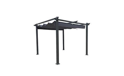 Slickblue 10x10 Ft Outdoor Patio Retractable Pergola Canopy Sunshelter for Gardens and Backyards