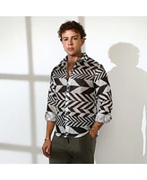Campus Sutra Men's Taupe Brown & Cream White Chevron-Knit Shirt