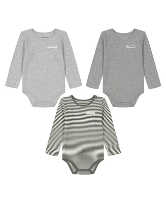 Calvin Klein Baby Boy Long Sleeve Drop Needle Bodysuits, 3-Piece Set