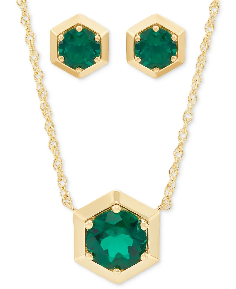 2-Pc. Set Lab-Created Emerald Solitaire Pendant Necklace & Matching Stud Earrings (2-3/4 ct. t.w.) in 14k Gold-Plated Sterling Silver