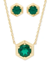 2-Pc. Set Lab-Created Emerald Solitaire Pendant Necklace & Matching Stud Earrings (2-3/4 ct. t.w.) in 14k Gold-Plated Sterling Silver