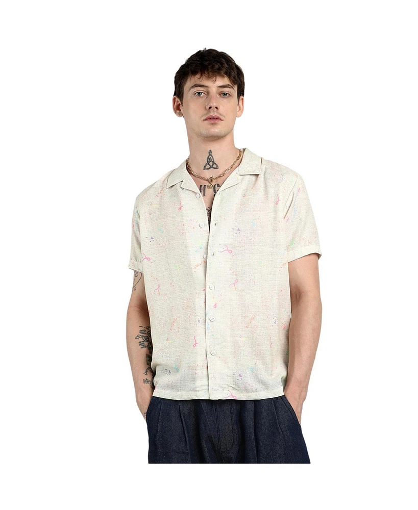 Campus Sutra Men's Off-White Heathered Drawn Shirt