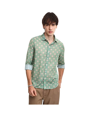 Campus Sutra Men's Grass Green Polka Dot Shirt