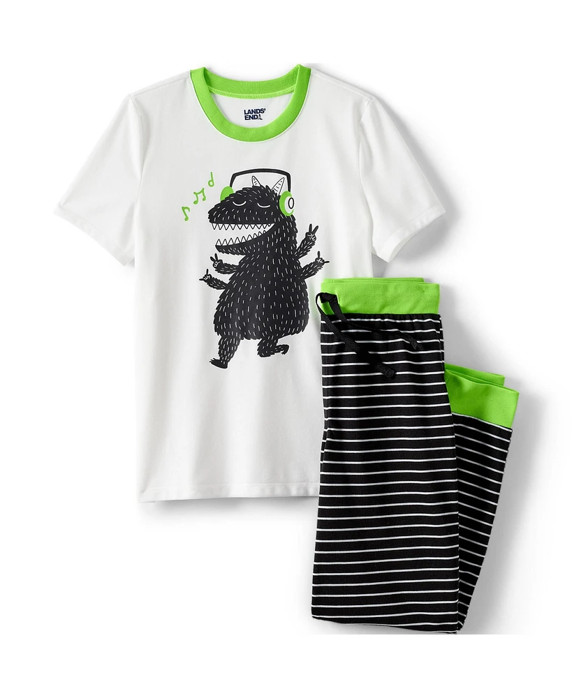 Lands' End Big Girls Short Sleeve Top and Jogger Bottom Pajama Set
