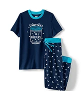 Lands' End Big Girls Short Sleeve Top and Jogger Bottom Pajama Set