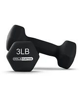 HolaHatha Neoprene Coated Dumbbell Free Hand Weight Set with Storage Rack, Black