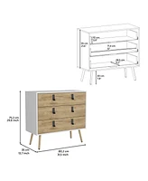Toka Dresser 29"H, 3 Drawers Dresser with Handles and Wooden Legs