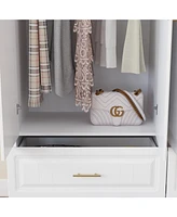 Famapy White Wooden 4-Door Super Large Bedroom Armoire Wardrobe with Hanging Bars