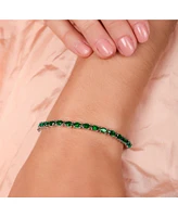 Bling Jewelry Simple Strand Synthetic Green Emerald Tennis Bracelet For Women .925 Sterling Silver 7-7.5 Inch