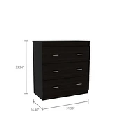 Capri Dresser 33"H, Three Drawer, Superior Top, Metal Handles