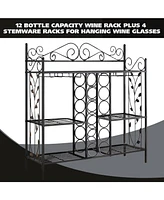 Kings Brand Furniture Metal Console Table Wine Rack, Liquor Bar Cabinet with Glass Holder, Sofa Table with Storage Shelves for Bar, Buffet, Living Roo