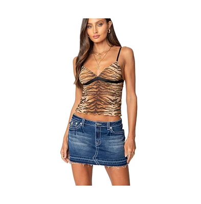 Edikted Womens Tiger Printed Mesh Tank Top